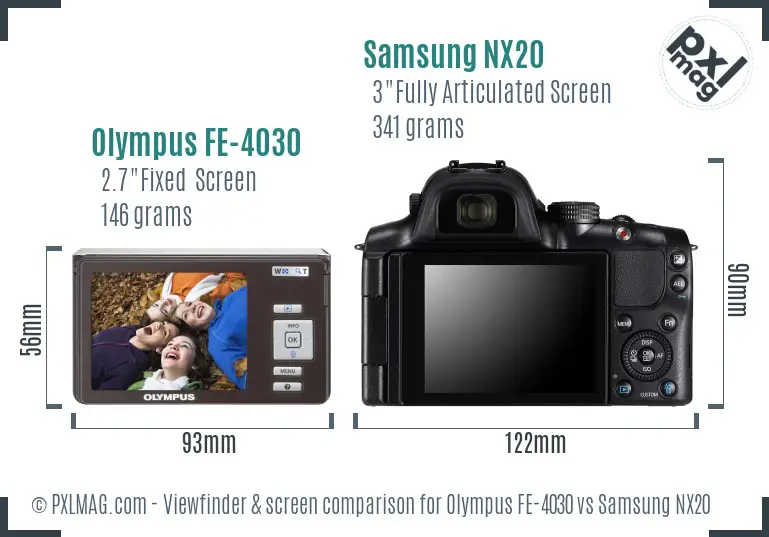 Olympus FE-4030 vs Samsung NX20 Screen and Viewfinder comparison