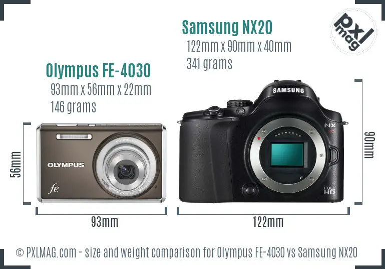 Olympus FE-4030 vs Samsung NX20 size comparison