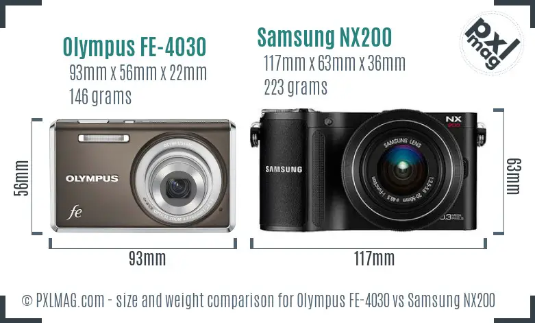 Olympus FE-4030 vs Samsung NX200 size comparison Olympus FE-4030 vs Samsung NX200 size comparison