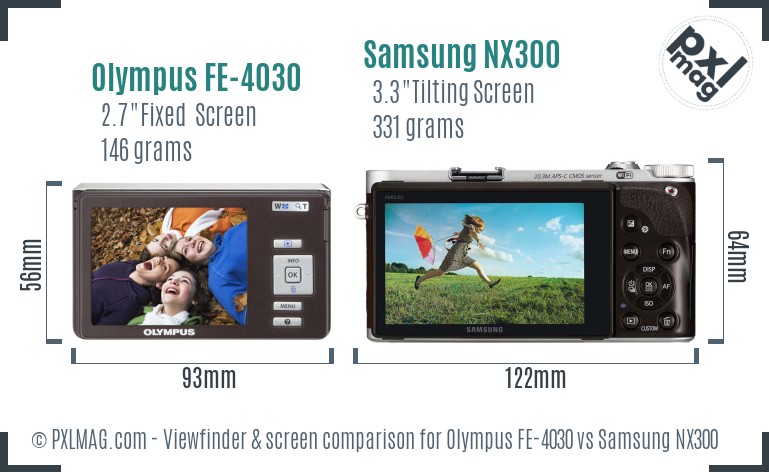 Olympus FE-4030 vs Samsung NX300 Screen and Viewfinder comparison