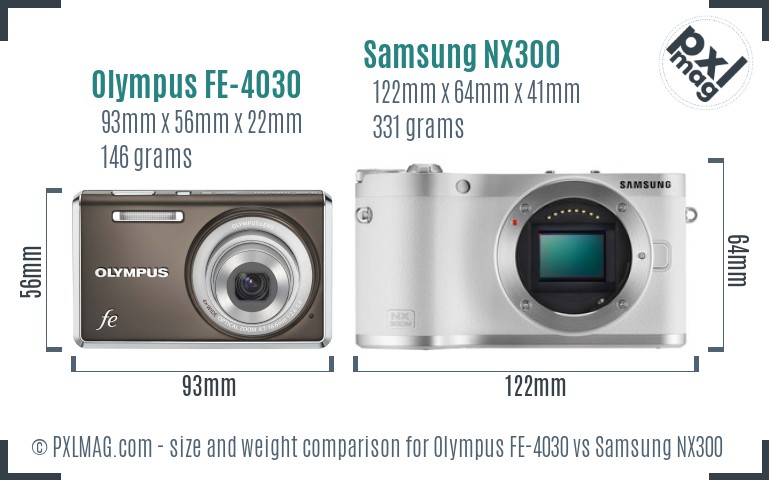 Olympus FE-4030 vs Samsung NX300 size comparison