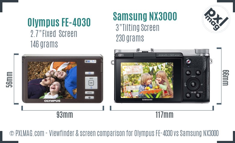Olympus FE-4030 vs Samsung NX3000 Screen and Viewfinder comparison