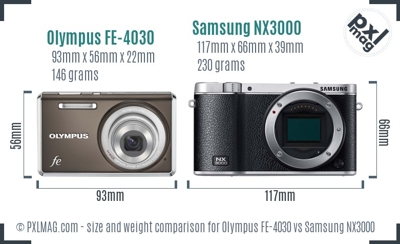 Olympus FE-4030 vs Samsung NX3000 size comparison Olympus FE-4030 vs Samsung NX3000 size comparison