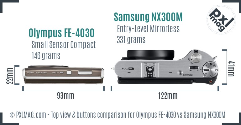 Olympus FE-4030 vs Samsung NX300M top view buttons comparison