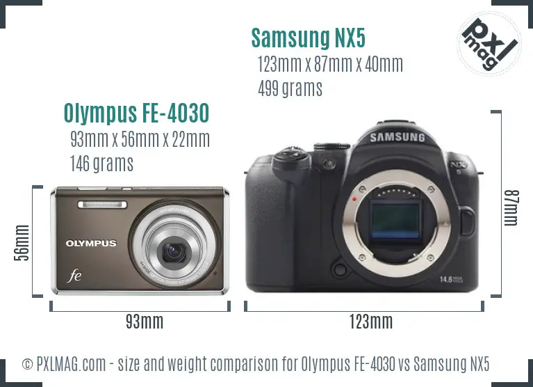 Olympus FE-4030 vs Samsung NX5 size comparison Olympus FE-4030 vs Samsung NX5 size comparison
