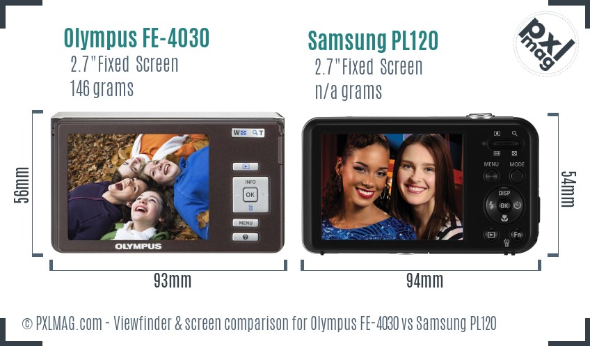 Olympus FE-4030 vs Samsung PL120 Screen and Viewfinder comparison