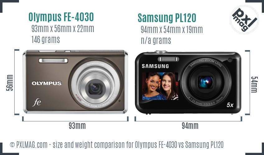 Olympus FE-4030 vs Samsung PL120 size comparison