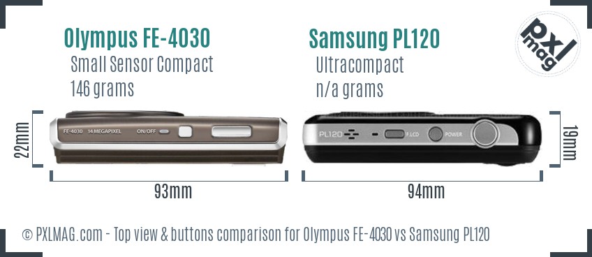 Olympus FE-4030 vs Samsung PL120 top view buttons comparison
