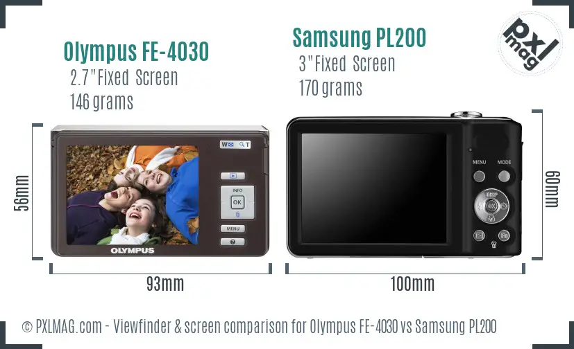 Olympus FE-4030 vs Samsung PL200 Screen and Viewfinder comparison