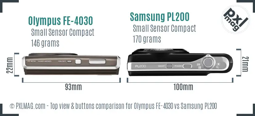 Olympus FE-4030 vs Samsung PL200 top view buttons comparison