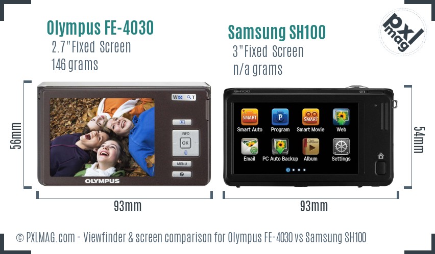 Olympus FE-4030 vs Samsung SH100 Screen and Viewfinder comparison