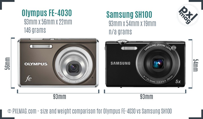 Olympus FE-4030 vs Samsung SH100 size comparison Olympus FE-4030 vs Samsung SH100 size comparison