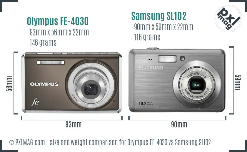 Olympus FE-4030 vs Samsung SL102 size comparison