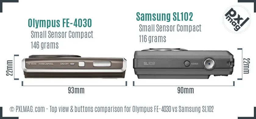 Olympus FE-4030 vs Samsung SL102 top view buttons comparison