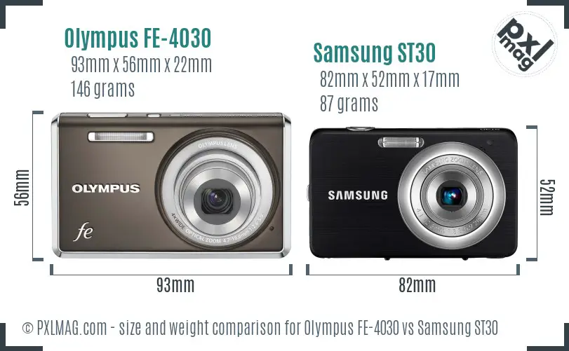 Olympus FE-4030 vs Samsung ST30 size comparison