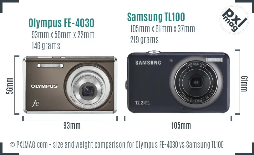 Olympus FE-4030 vs Samsung TL100 size comparison Olympus FE-4030 vs Samsung TL100 size comparison