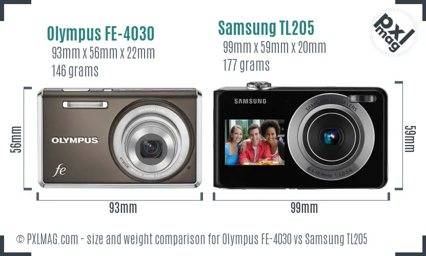 Olympus FE-4030 vs Samsung TL205 size comparison