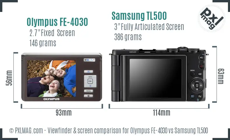 Olympus FE-4030 vs Samsung TL500 Screen and Viewfinder comparison