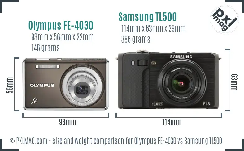 Olympus FE-4030 vs Samsung TL500 size comparison