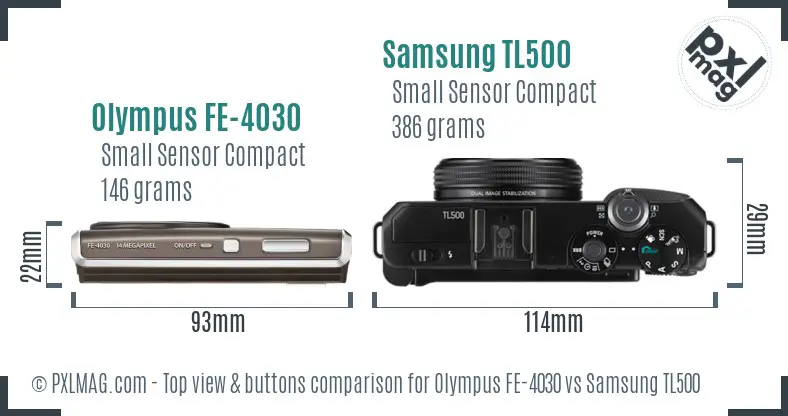 Olympus FE-4030 vs Samsung TL500 top view buttons comparison