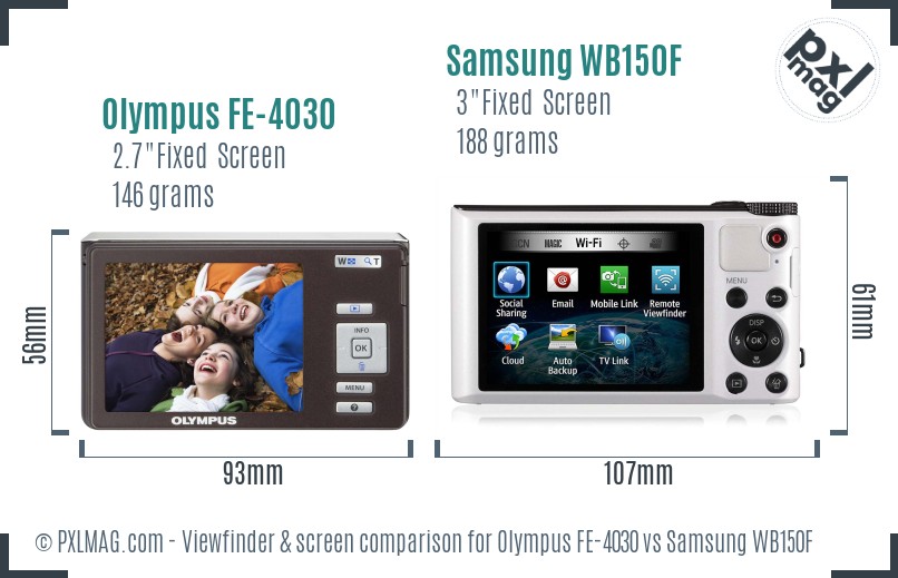 Olympus FE-4030 vs Samsung WB150F Screen and Viewfinder comparison