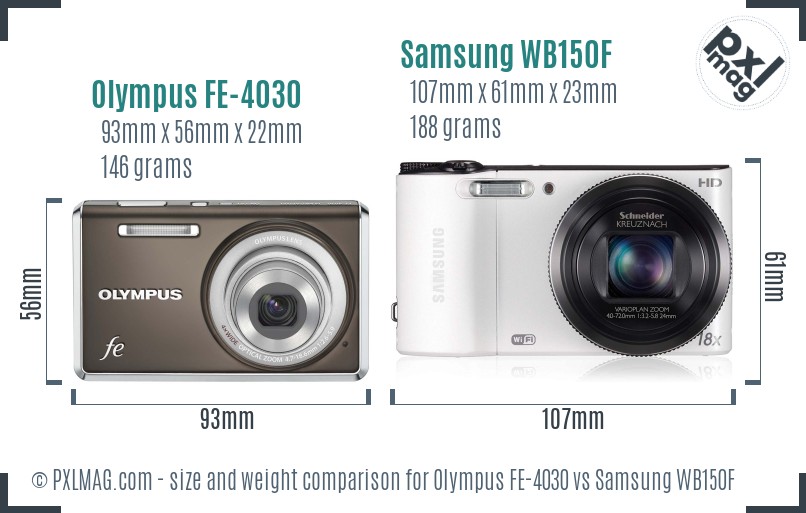 Olympus FE-4030 vs Samsung WB150F size comparison