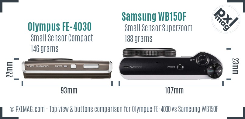 Olympus FE-4030 vs Samsung WB150F top view buttons comparison