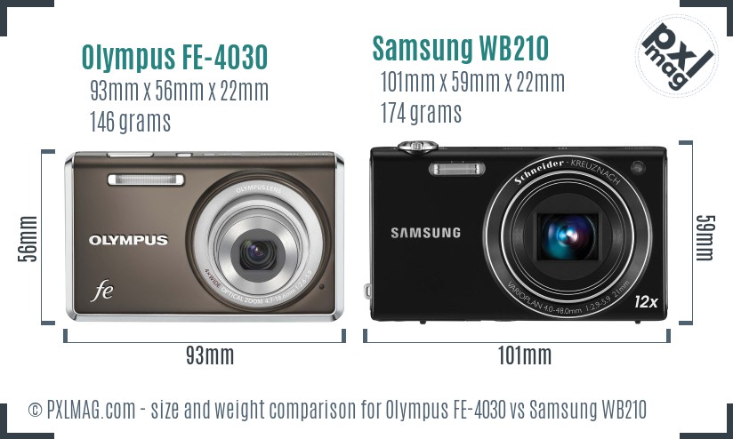 Olympus FE-4030 vs Samsung WB210 size comparison