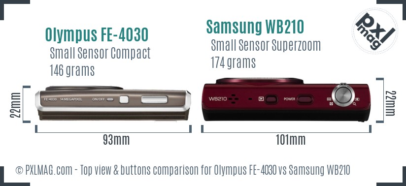 Olympus FE-4030 vs Samsung WB210 top view buttons comparison