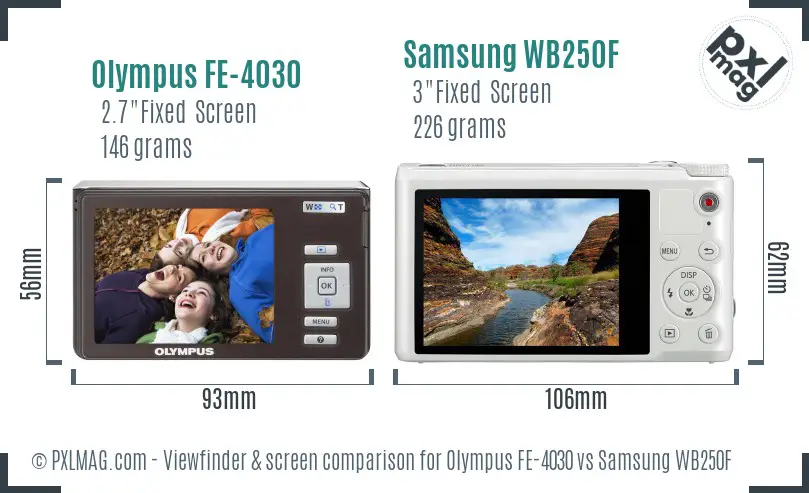 Olympus FE-4030 vs Samsung WB250F Screen and Viewfinder comparison