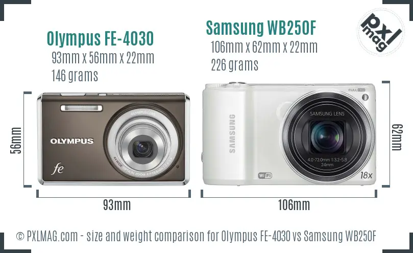 Olympus FE-4030 vs Samsung WB250F size comparison