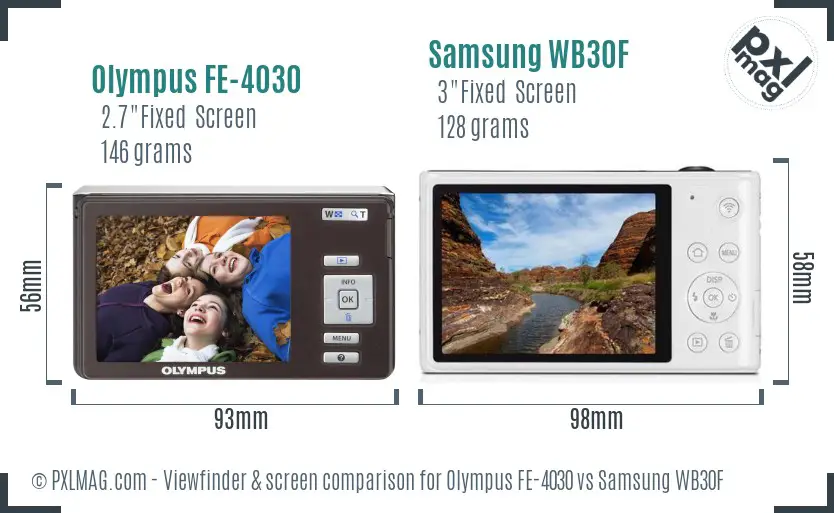 Olympus FE-4030 vs Samsung WB30F Screen and Viewfinder comparison Olympus FE-4030 vs Samsung WB30F Screen and Viewfinder comparison