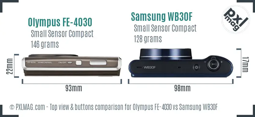 Olympus FE-4030 vs Samsung WB30F top view buttons comparison Olympus FE-4030 vs Samsung WB30F top view buttons comparison