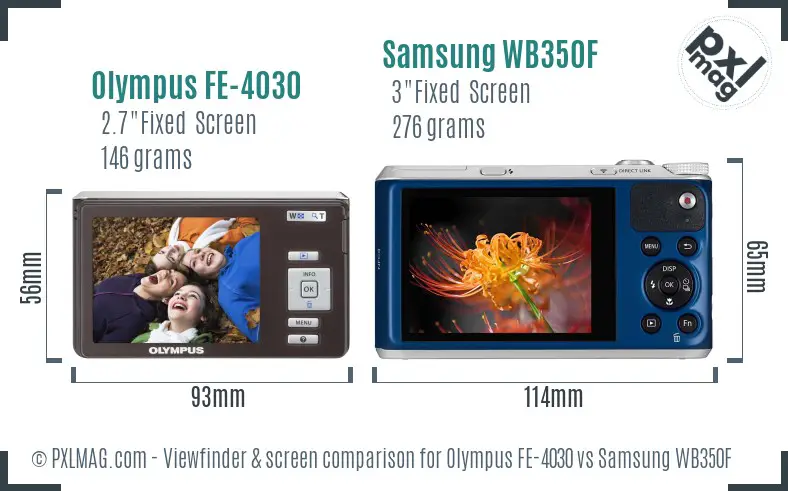 Olympus FE-4030 vs Samsung WB350F Screen and Viewfinder comparison