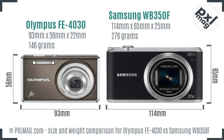 Olympus FE-4030 vs Samsung WB350F size comparison