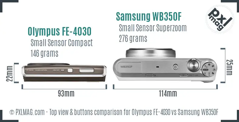 Olympus FE-4030 vs Samsung WB350F top view buttons comparison