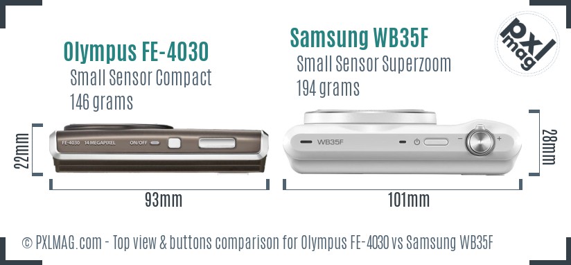 Olympus FE-4030 vs Samsung WB35F top view buttons comparison