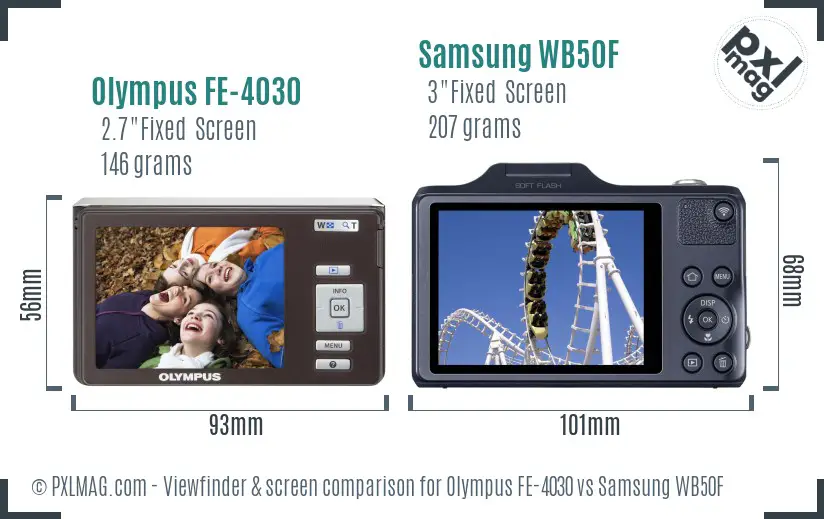 Olympus FE-4030 vs Samsung WB50F Screen and Viewfinder comparison