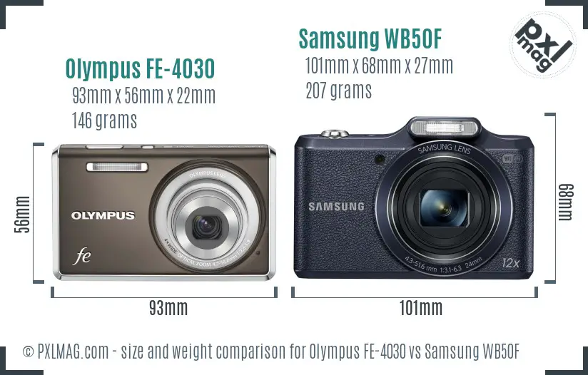 Olympus FE-4030 vs Samsung WB50F size comparison
