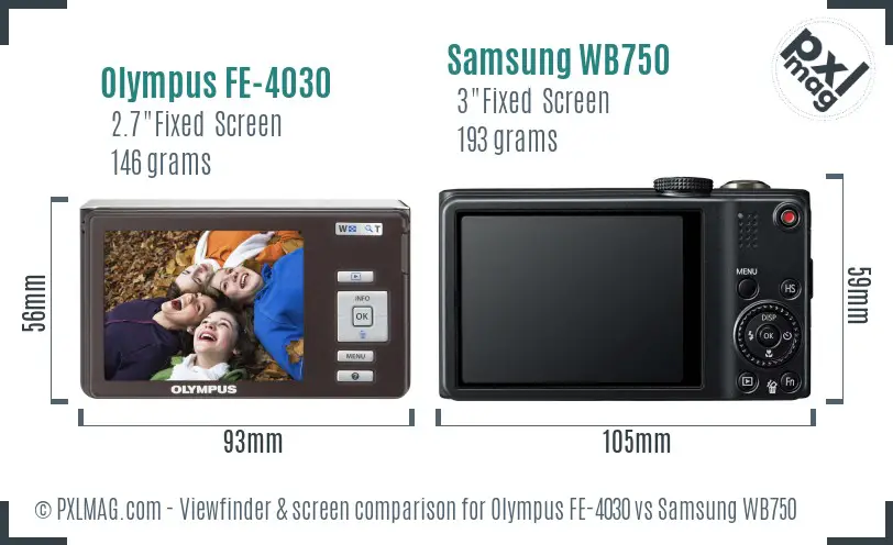 Olympus FE-4030 vs Samsung WB750 Screen and Viewfinder comparison