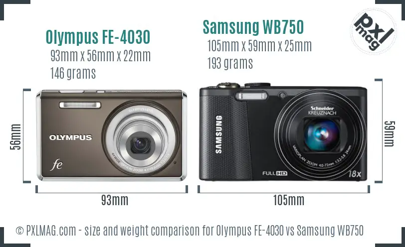 Olympus FE-4030 vs Samsung WB750 size comparison