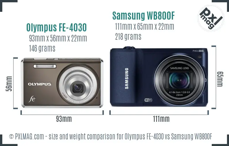 Olympus FE-4030 vs Samsung WB800F size comparison