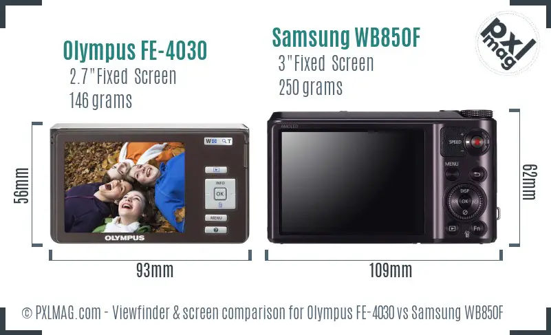 Olympus FE-4030 vs Samsung WB850F Screen and Viewfinder comparison