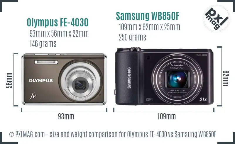 Olympus FE-4030 vs Samsung WB850F size comparison