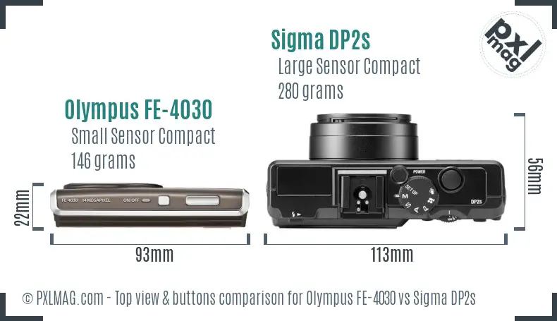 Olympus FE-4030 vs Sigma DP2s top view buttons comparison