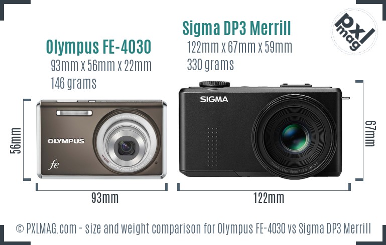 Olympus FE-4030 vs Sigma DP3 Merrill size comparison