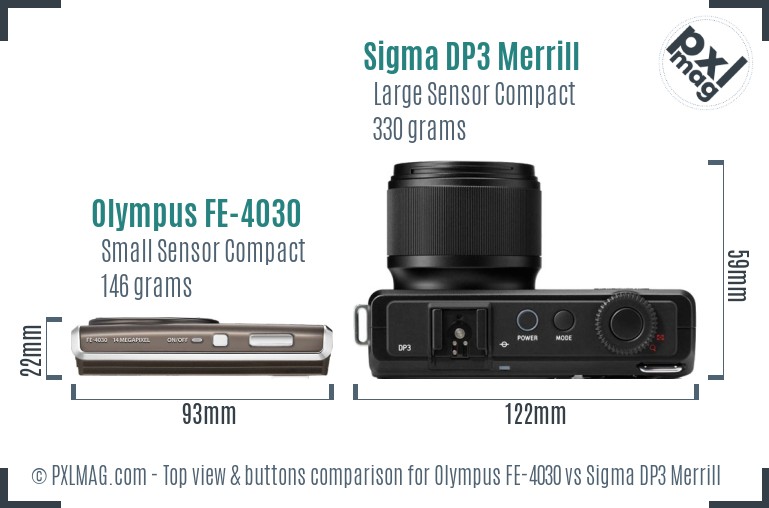 Olympus FE-4030 vs Sigma DP3 Merrill top view buttons comparison