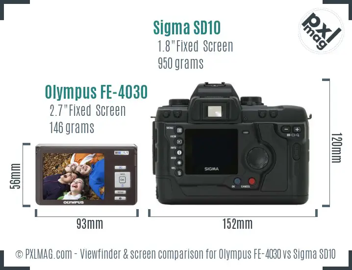 Olympus FE-4030 vs Sigma SD10 Screen and Viewfinder comparison