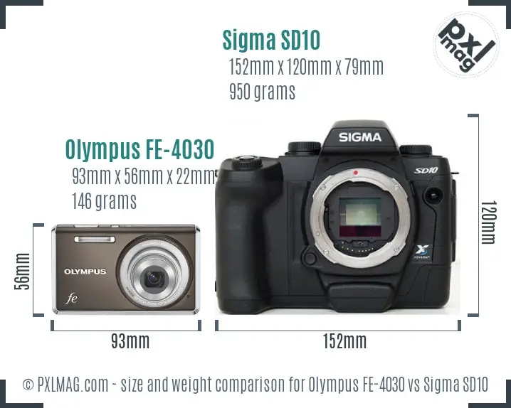 Olympus FE-4030 vs Sigma SD10 size comparison