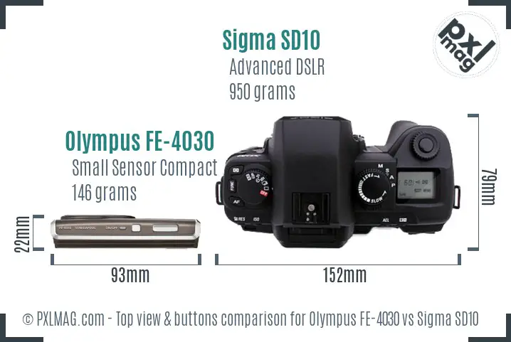 Olympus FE-4030 vs Sigma SD10 top view buttons comparison